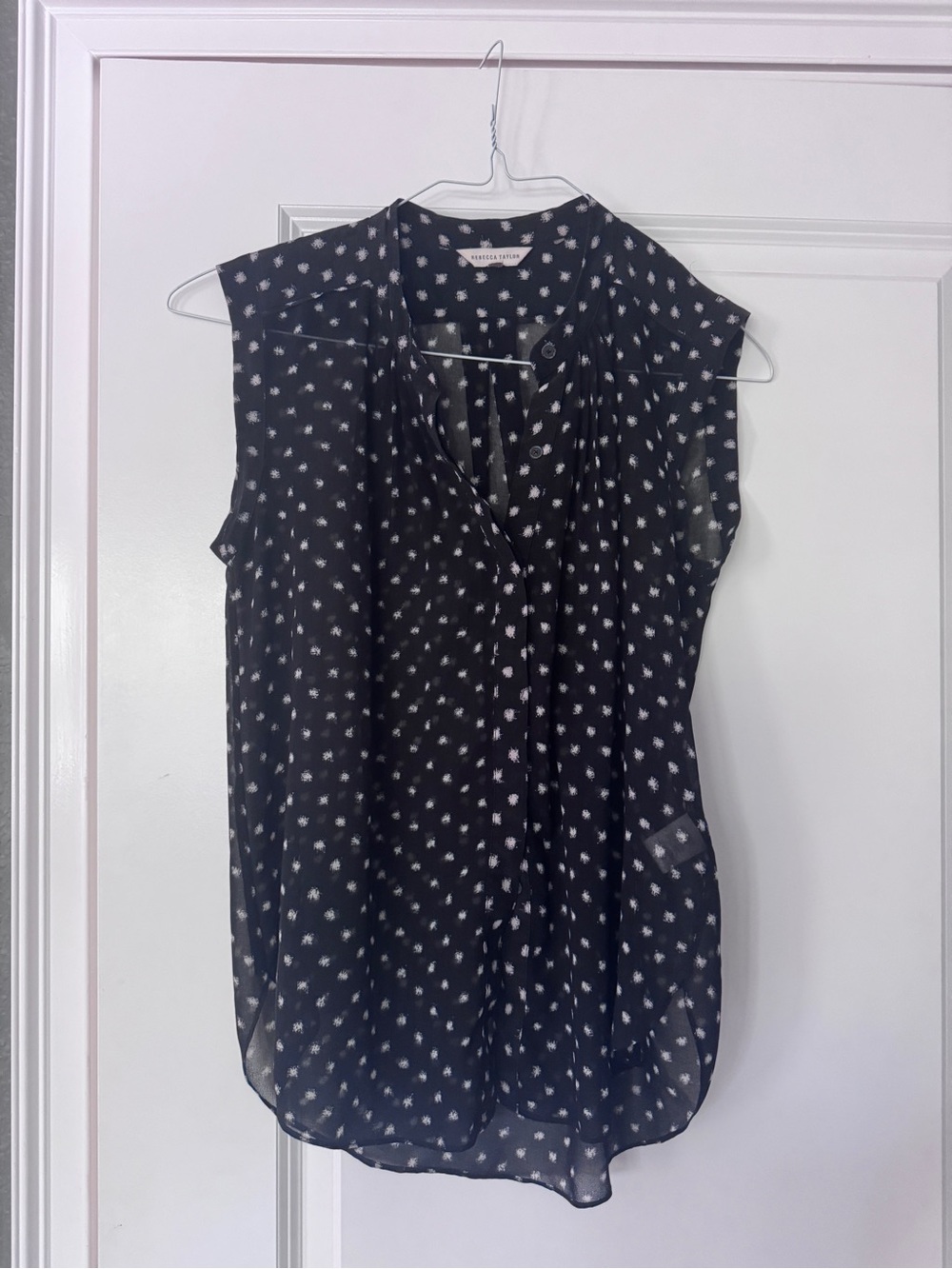 Rebecca Taylor Black Sleeveless Button-Front Polka Dot Blouse